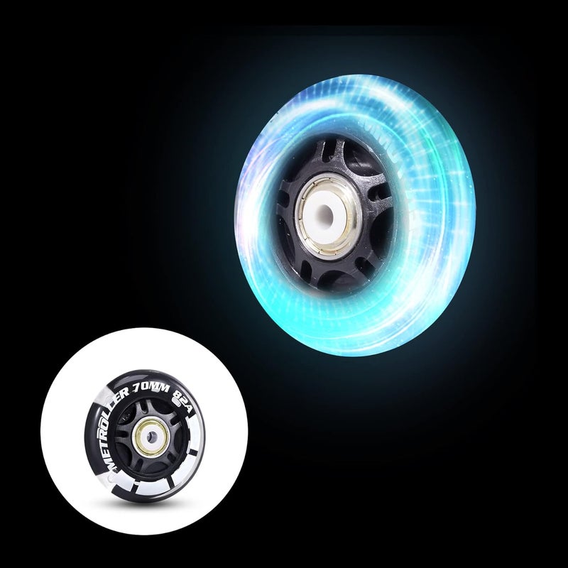 METROLLER 8 Pack 70mm Light up 82A Inline Skate Wheels with ABEC-7 Bearing, Indoor Outdoor Inline Skate Wheels Replacement Roller Blade Wheels Without Tool - Image 4